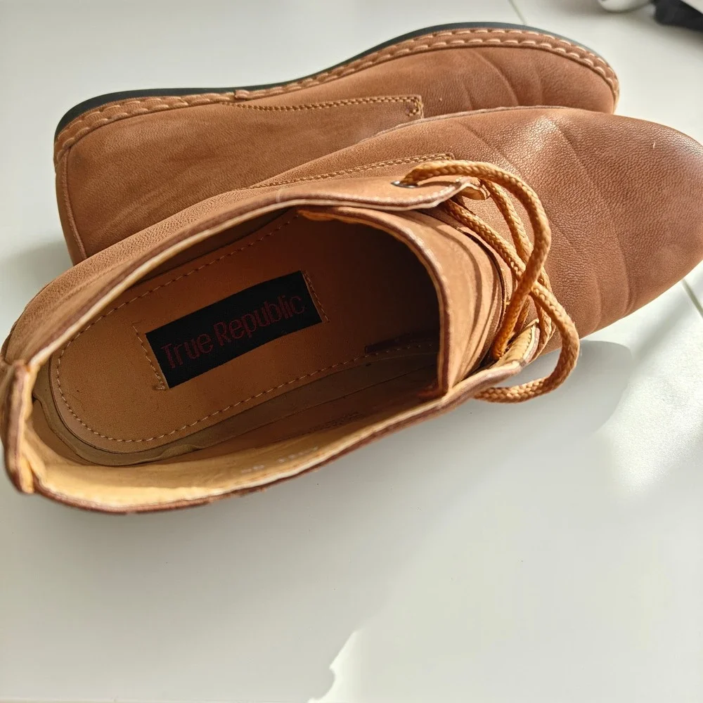 Mens Faux Leather Suede Chukka Boots Desert Shoes Tan Brown True Republic 8.5